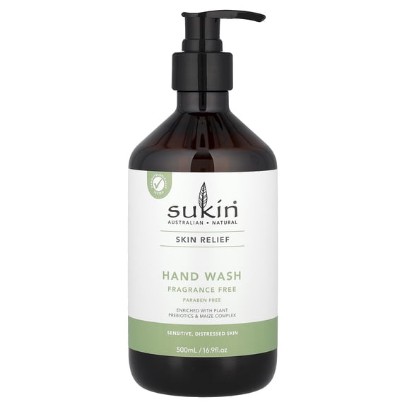 Sukin Skin Relief, Hand Wash, Sensitive, Distressed Skin, Fragrance Free, 16.9 fl oz (500 ml)