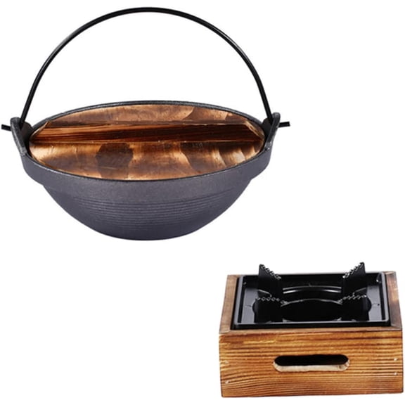 Sukiyaki Hot Pot Set Cast Iron Cooking Pot Hanging Design Large Capacity for Japanese Soup