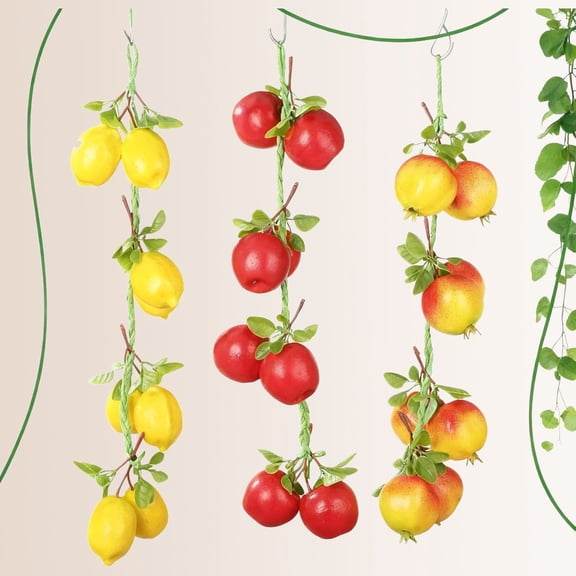 Sukkot Decoration Fruit Hanging Banner, Artificial Pomegranate Apple Etrog Garland, Sukkah Decorations Hanging Ornaments for Jewish Holiday Indoor Outdoor Party Supplies