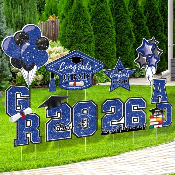 Suknil 8Pcs Graduation Yard Sign, Graduation Decorations 2026, Graduation Decorations Class of 2026 Graduation Party Supplies(Blue Black)