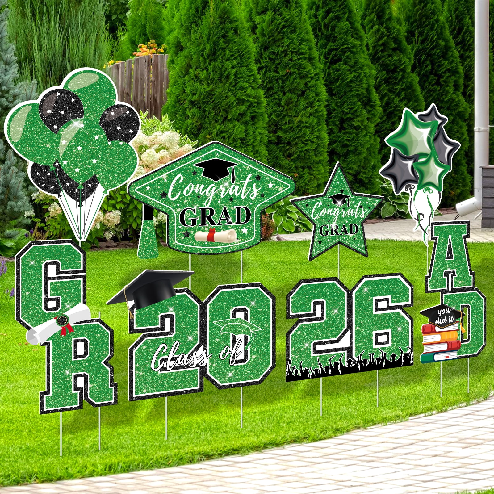 Suknil 8Pcs Graduation Yard Sign, Graduation Decorations 2026, Graduation Decorations Class of 2026 Graduation Party Supplies(Green)