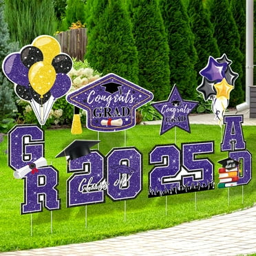 Suknil 8Pcs Graduation Yard Sign, Graduation Decorations 2025, Graduation Decorations Class of 2025 Graduation Party Supplies(Purple)