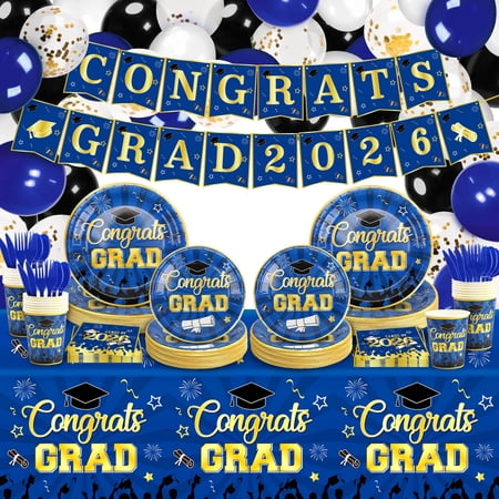 Suknil Graduation Decorations, 227 PCS Class of Graduations 2026 Decorations Blue Graduation Plates