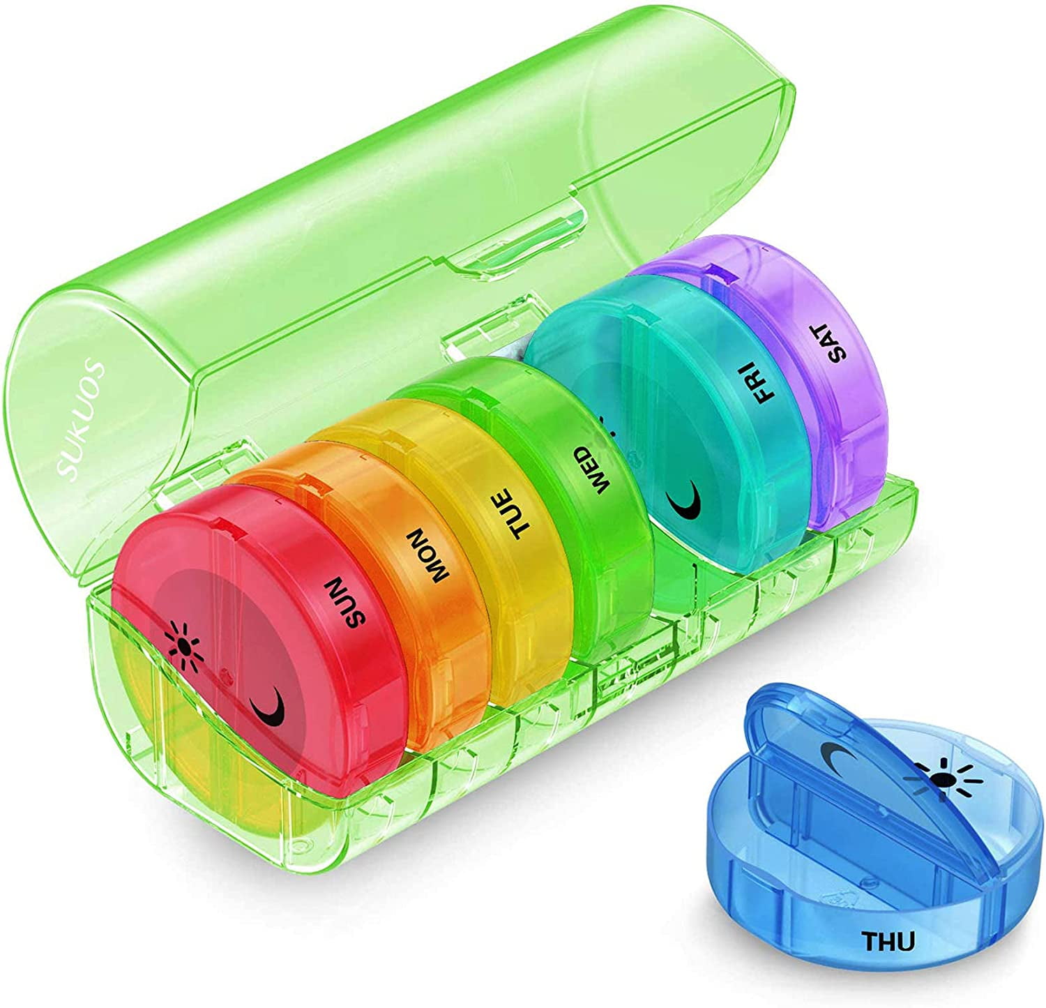 6 Times A Day X 7 Day Weekly Pill Organizer Sukuos 7 Day Weekly Pill Organizer with 2 Times a Day Compartment - AM