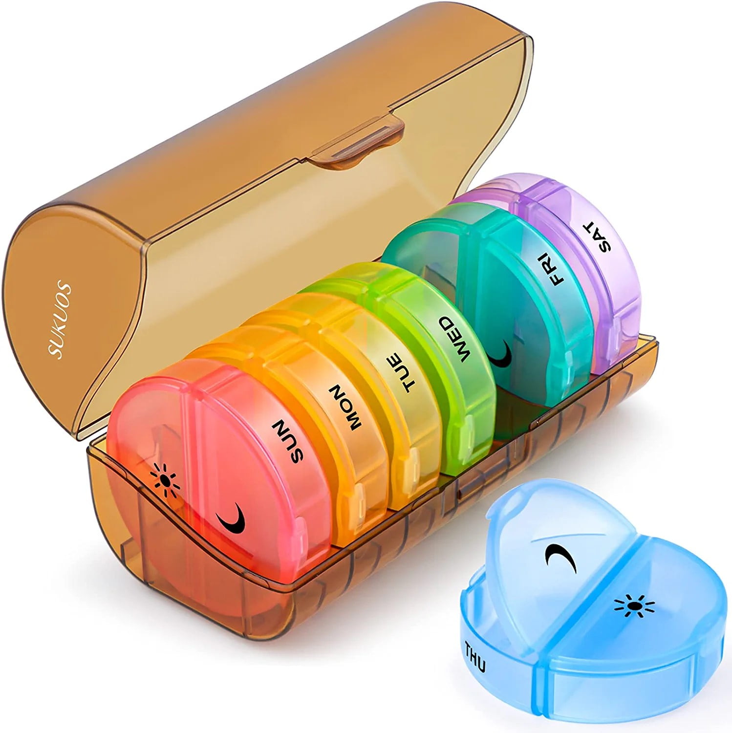 Sukuos 7 Day Weekly Pill Organizer with 2 Times a Day Compartment AM