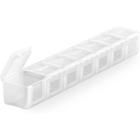 Sukuos 7 Day Weekly Pill Organizer - AM PM, Pill Holder, Daily Pill Box Planner for Pills, Vitamins, Fish oil, Supplements, Extra Large with Moisture Proof, Clear