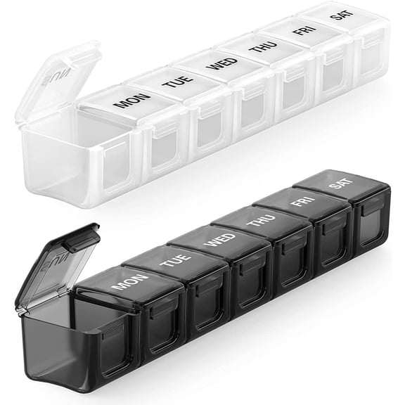 Sukuos Extra Large Weekly Pill Organizer 2 Pcs, Daily Pill Box 7 Day Pill Cases for Medicines, Vitamin, Fish Oils or Supplements, Easy to Clean