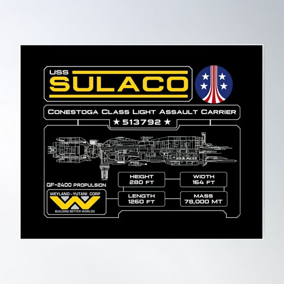 Sulaco Schematic, Weyland Yutani Poster Wall Art, Modern Wall Decor For Living Room Bedroom, 16x24 UNFRAMED