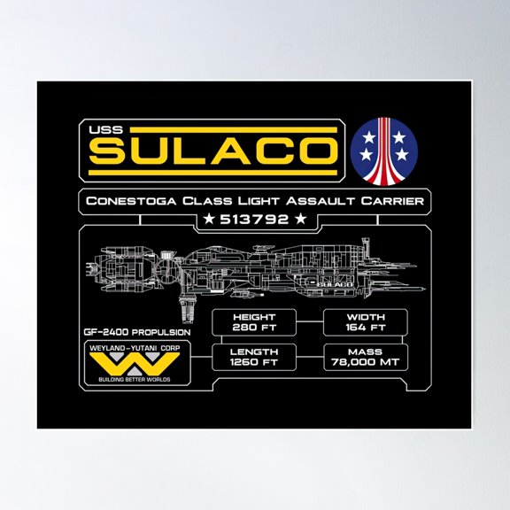 Sulaco Schematic, Weyland Yutani Poster Wall Art, Modern Wall Decor For Living Room Bedroom, 8x12 UNFRAMED