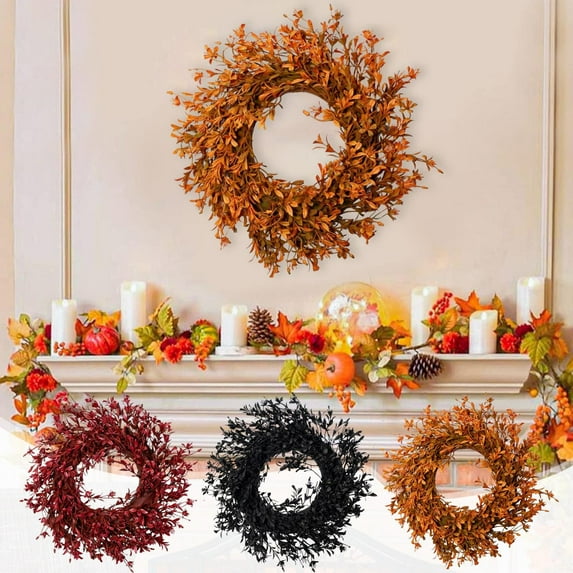 Sulaicai 11.8 Inch Fall Wreaths for Front Door Outside Autumn Wreath Outdoor Indoors Fall Decorations for Home Thanksgiving Halloween Holiday Decorations for Wall Porch Door (Orange)