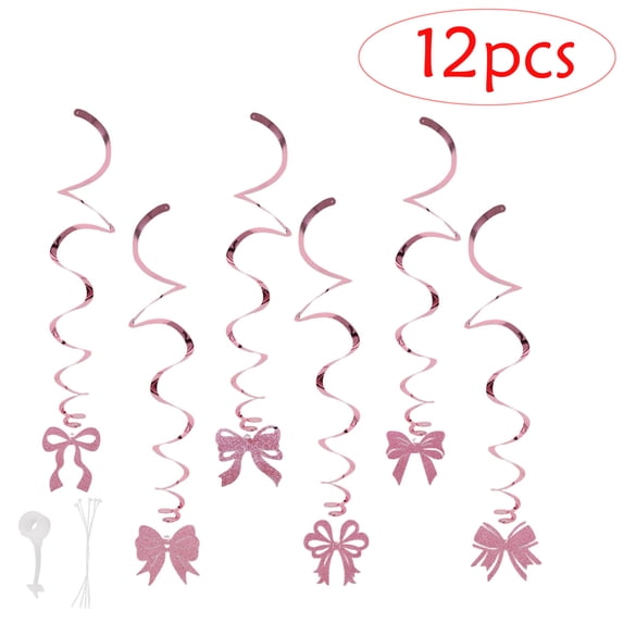 Sulaicai 12Pcs Pink Bow Party Hanging Swirls Decorations, Girl Bow Theme Birthday Decortions, Bows Decorations for Bows Birthday Baby Shower Bridal Shower Bachelorette Party Decor