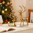 thumbnail image 1 of Sulaicai 2 Pcs Reindeer Christmas Figurines, Tabletop Reindeer Small Christmas Decor, Resin Standing and Sitting Deer Figures Decorations for Xmas Holiday Office Living Room Decor (Gold), 1 of 9