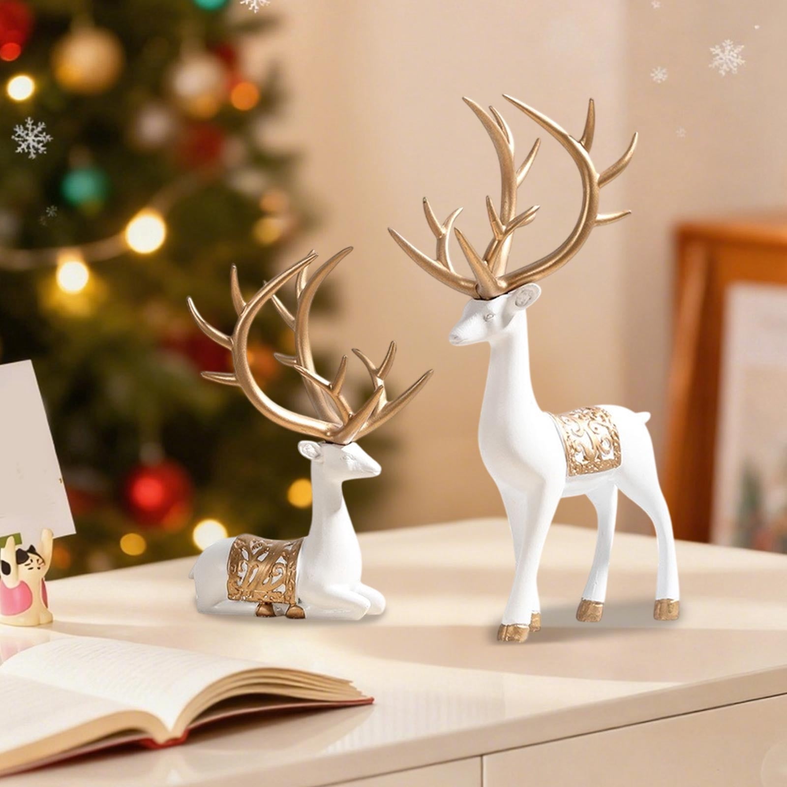 Sulaicai 2 Pcs Reindeer Christmas Figurines, Tabletop Reindeer Small ...