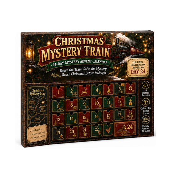 Sulaicai 24 Day Christmas Mystery Advent Calendar, Christmas Mystery Train Puzzle Countdown Calendar, Holiday Interactive Game Gift for Adults