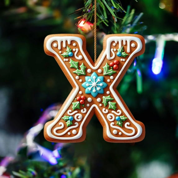 Sulaicai 26 Gingerbread Alphabet Letter Ornaments, Christmas A to Z Letters - Xmas Tree Hanging Ornaments for Christmas Tree Holiday Party Decorations (X)