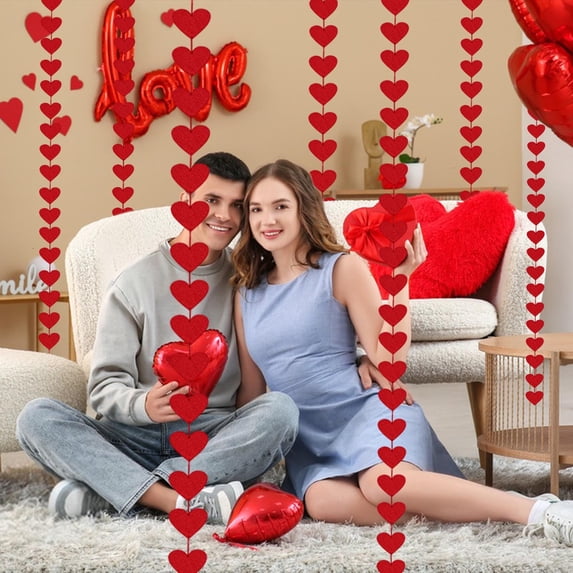 Sulaicai 3Pcs Valentine's Day Heart Banner Decorations, Valentines Day Decorations, Red Heart Garland Pull Flag for Wedding Anniversary Valentine's Day Birthday Party Home Decor