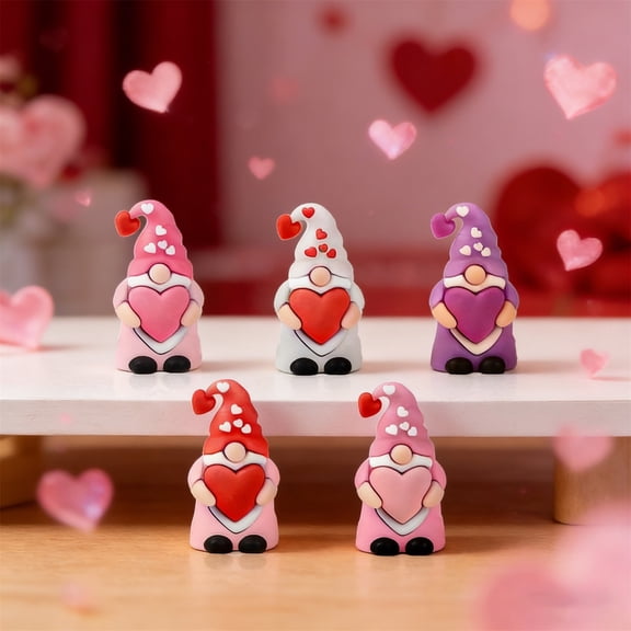 Sulaicai 5 Pcs Valentine‘s Day Gnomes Love Decorations for Home Kitchen Accessories Red Heart Resin Gnomes Figurines Valentines Day Tiered Tray Decor Sweet Gifts