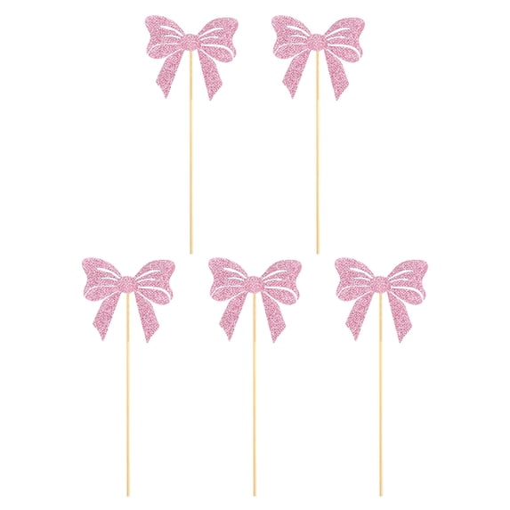 Sulaicai 6Pcs Pink Bow Cupcake Toppers Bow Birthday Cake Topper Girls Birthday Party Decorations Bowknot Cupcake Decorations for Bridal Wedding Baby Shower Bow Theme Party Decor