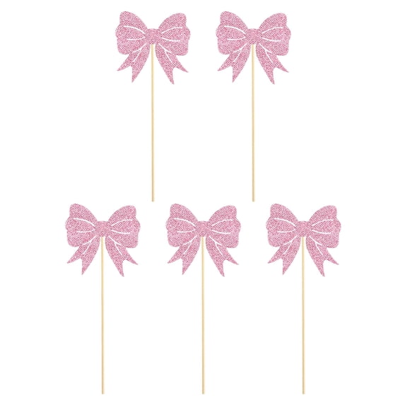 Sulaicai 6Pcs Pink Bow Cupcake Toppers Bow Birthday Cake Topper Girls Birthday Party Decorations Bowknot Cupcake Decorations for Bridal Wedding Baby Shower Bow Theme Party Decor
