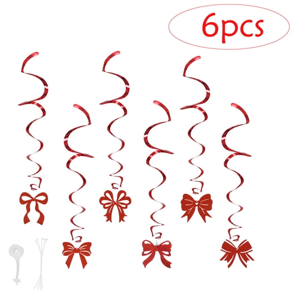Sulaicai 6Pcs Red Bow Party Hanging Swirls Decorations, Girl Bow Theme Birthday Decortions, Bows Decorations for Bows Birthday Baby Shower Bridal Shower Bachelorette Party Decor
