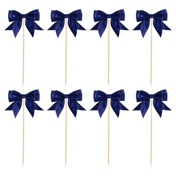 Sulaicai 8Pcs Blue Bow Cupcake Toppers Bow Birthday Cake Topper Girls Birthday Party Decorations Bowknot Cupcake Decorations for Bridal Wedding Baby Shower Bow Theme Party Decor