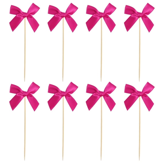 Sulaicai 8Pcs Hot Pink Bow Cupcake Toppers, Coquette Cake Decorations Birthday, Bridal Shower, Baby Shower, Wedding, Bachelorette Party Girl-Themed Celebrations
