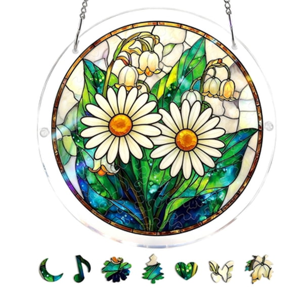 Sulaicai Acrylic Puzzle Suncatcher Window Hanging, 7.5 Inch Stained Glass Style DIY Puzzle Sun Catcher Decor Panel, Aesthetic Home Ornament Birthday Gift for Women Mom
