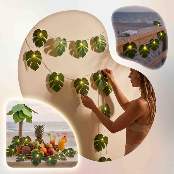 Sulaicai Artificial Monstera Leaf String Lights, Tropical Palm LED Garland for Hawaiian Party
