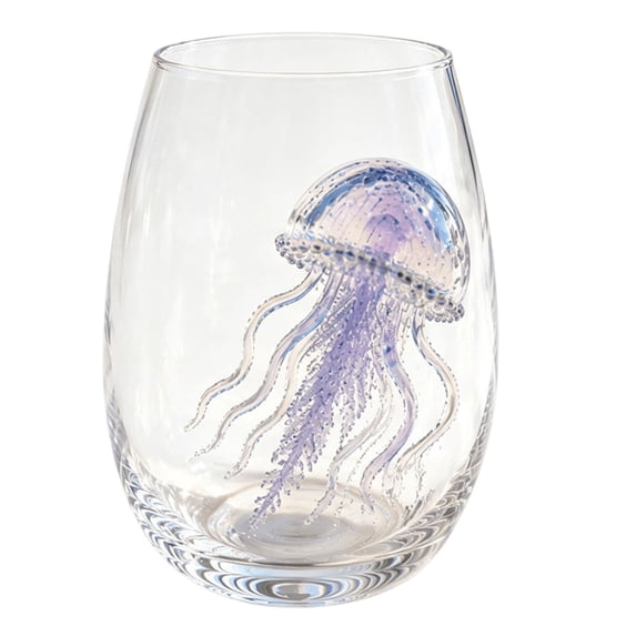 Sulaicai Artisanal Blue Ringed Octopus Glassware, Novelty 2D Octopuses Stemless Wine Glasses, Handcrafted Marine Animal Bar Glass for Coastal Home Decor Ocean Lovers, #04