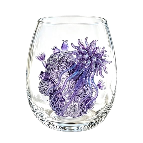 Sulaicai Artisanal Marine Animal Stemless Glassware, Novelty 2D Hand-Painted Marine Animal Pattern Wine Glasses, Coastal Home Decor Gift for Ocean Lovers, #Q
