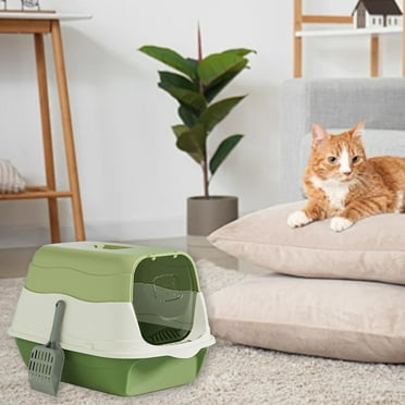 Sulaicai Cat Litter Box Cat Litter Tray with Lid Covered Large with Fully Enclosed Litter Pan Cat Toilet Cat Litter Tray with Cover Scoop, 19.6x13.3x12.9 Inch - Green