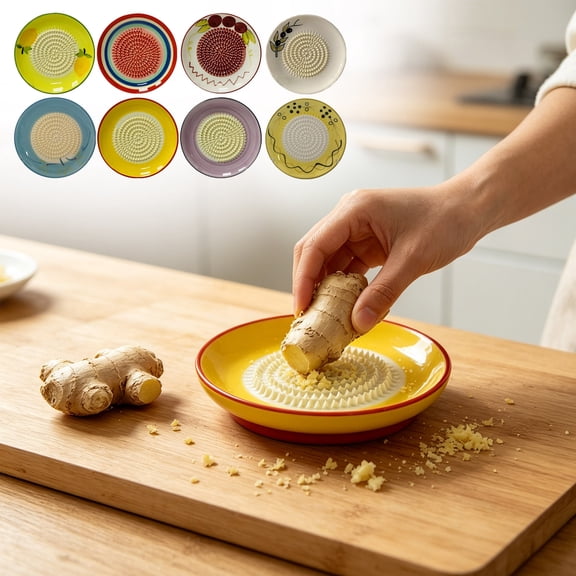 Sulaicai Ceramic Garlic Grater Plate, Ginger Grinder & Garlic Mincer with Raised Teeth, Multi-Function Manual Grater for Ginger, Vegetables, Fruit & Spices