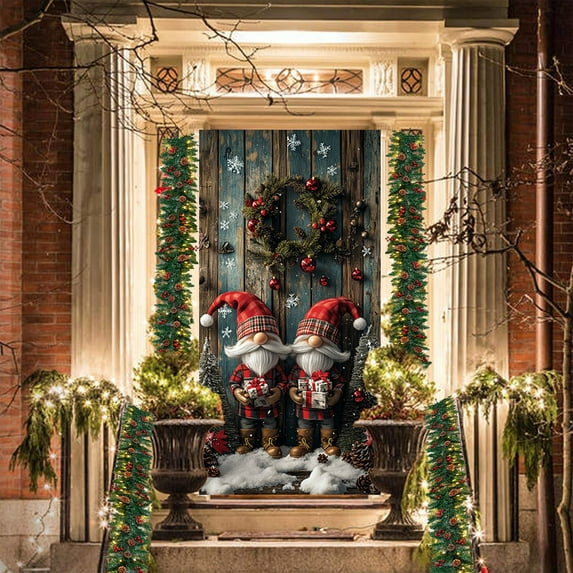 Sulaicai Christmas Door Cover Decoration - Black Santa Claus Backdrop Xmas Door Hanging Covers for Christmas Eve, Party & New Year, 71 x 35 Inch