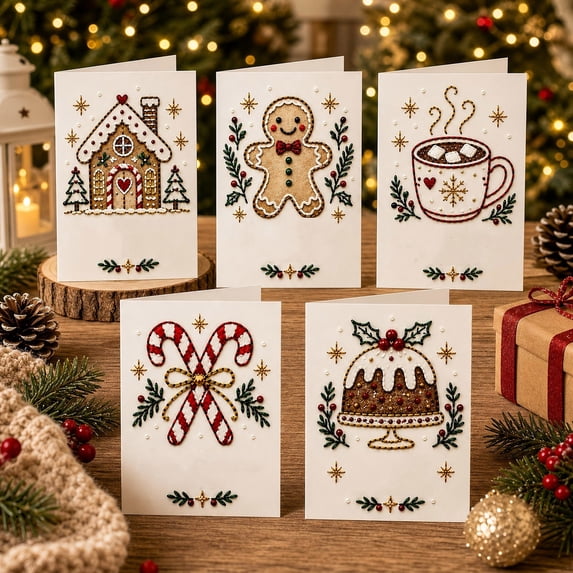 Sulaicai Christmas Embroidery Card Diy Kit, 5 Pack Festive Paper ...