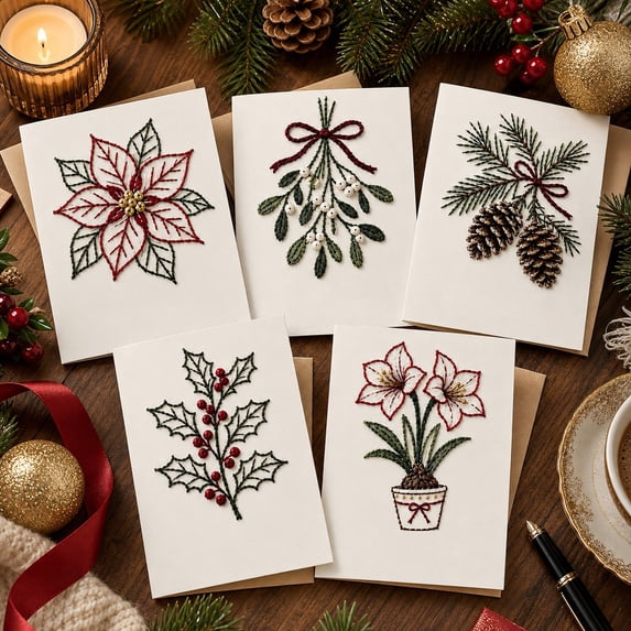 Sulaicai Christmas Embroidery Card Diy Kit, 5 Pack Festive Paper ...