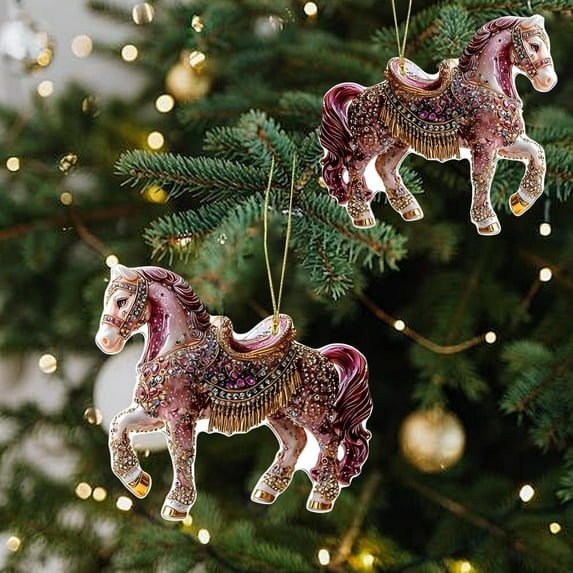 Sulaicai Christmas Ornaments - Farmhouse Horse Ornaments for Christmas Tree - Christma Tree Ornament 2D Acrylic Hanging Christma Decorations - Xmas Gifts for Horse Lovers