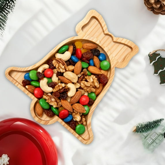 Sulaicai Christmas Serving Tray, Wooden Christmas Bell Shaped Serving Platter, Charcuterie Board Serving Dishes for Party Candy Snack Fruit Tray Cheese Board Plate, 14.4 x 11.8 Inch