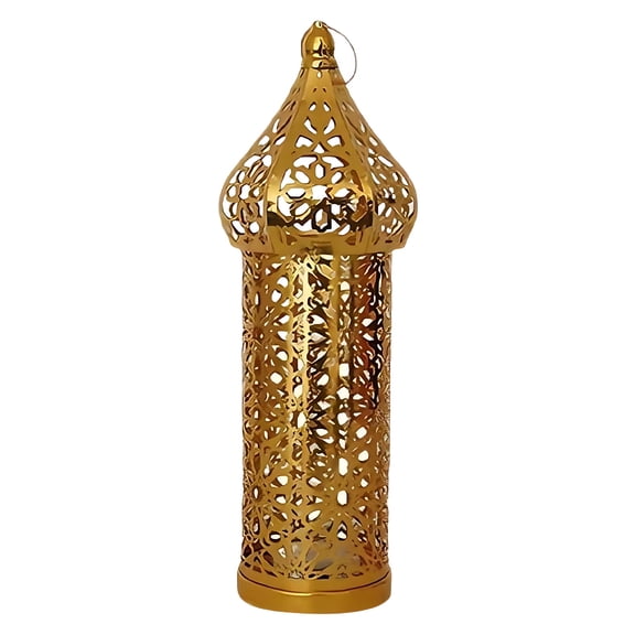 Sulaicai Decorative Lanterned Moroccans Lantern Metal Iron Holders Golden Hollow Glim Ramadans Decorations, Outdoor Patio or Porch, Indoor Home Decor (Large)