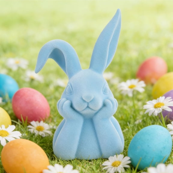 Sulaicai Flocked Bunny Bust Tabletop Decoration, 7.87'' Light Blue Flocked Rabbit Figurine, Spring Easter Bunny Statue for Table Centerpiece, Mantel, Shelf, and Home Decor