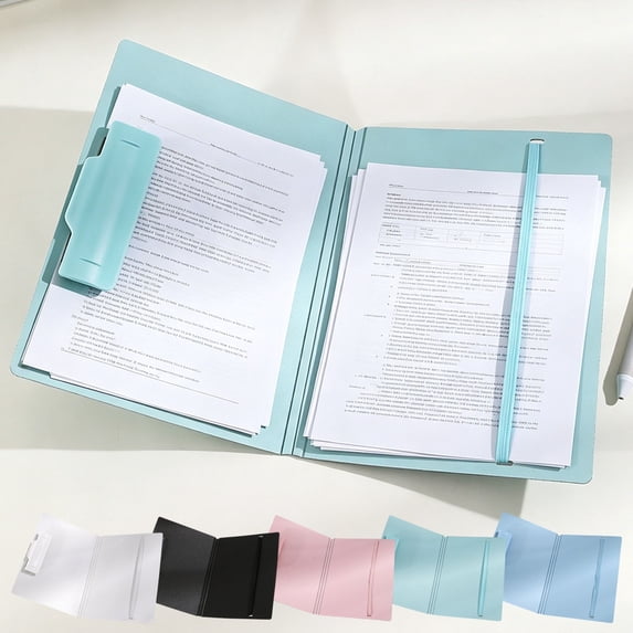 Sulaicai Foldable Clipboard Folder with Elastic Band, Heavy-Duty Plastic Document Organizer with Side Clip, Portable File Holder for Office & Business, Office Supplies