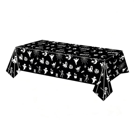 Sulaicai Halloween Disposable Plastic Tablecloth, 54" x 108" Pumpkin Ghost Skull Pattern Rectangular Table Cover, Waterproof Table Cloth for Holiday Party Decorations