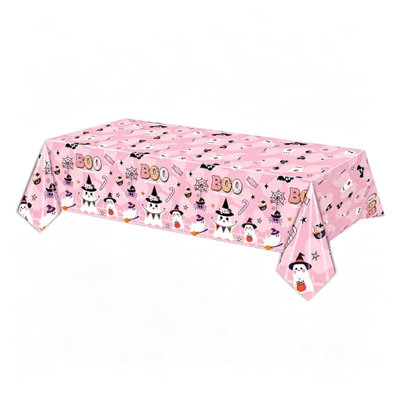 Sulaicai Halloween Disposable Plastic Tablecloth, 54" x 108" Pumpkin Ghost Skull Pattern Rectangular Table Cover, Waterproof Table Cloth for Holiday Party Decorations