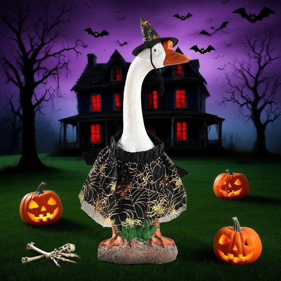 Sulaicai Halloween Porch Goose Outfits Spider Web Fall Lawn Goose Clothing Porch Goose Outfits for 23/17'' Lawn Goose Statue Outdoor Garden Yard Decor (23 in)