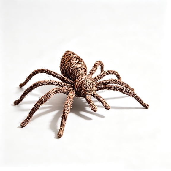 Sulaicai Halloween Rattan Spider Tabletop Ornament, Rustic Hand-Woven Spider Figurine, Fall Halloween Farmhouse Table Centerpiece Accent Decor for Home Party Yard Display