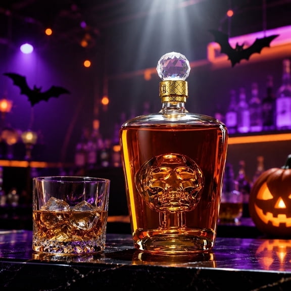 Sulaicai Halloween Skull Whiskey Bottle, High Borosilicate Glass Decanter for Wine and Spirits