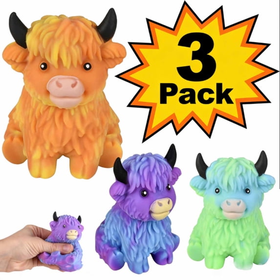 Sulaicai Highland Cow Squishies, Slow Rising Sensory Fidget Stress Ball for Anxiety Relief, Easter Basket Stuffer Party Favor Gift for Cow Lovers