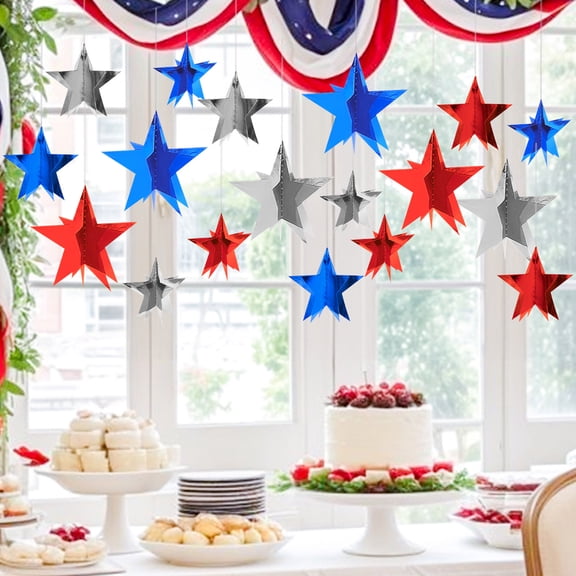 Sulaicai Independence Day 3D Five-Pointed Star Paper Garland, 59 Inch Hanging Star Streamer for Party Decor (Multicolor)