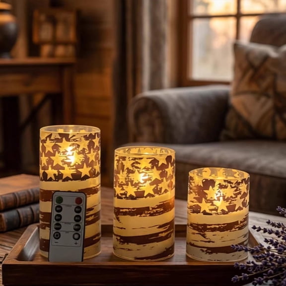 Sulaicai Independence Day LED Electronic Candle Set, 3-Piece Flameless Safe Holiday Ambient Light (Multicolor)