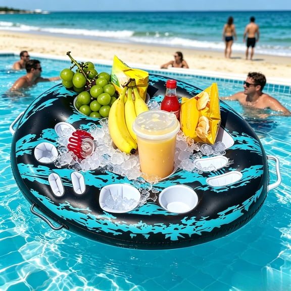 Sulaicai Inflatable Floating Drink Holder, Large Capacity Pool Bar Tray with Handles, Waterproof Serving Float for Pool Parties, Beach and Hot Tub, Holds Drinks, Snacks and Ice