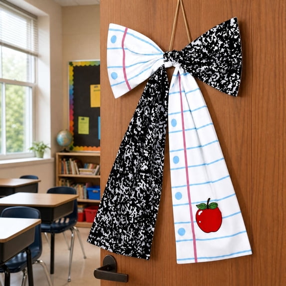 Sulaicai Large Crayon Themed Bow Door Hanger, Fabric Bow Wall Hanging Ornament, Decorative Ribbon Ornament for Front Door, Porch, Indoor Wall, Office and Party Decor